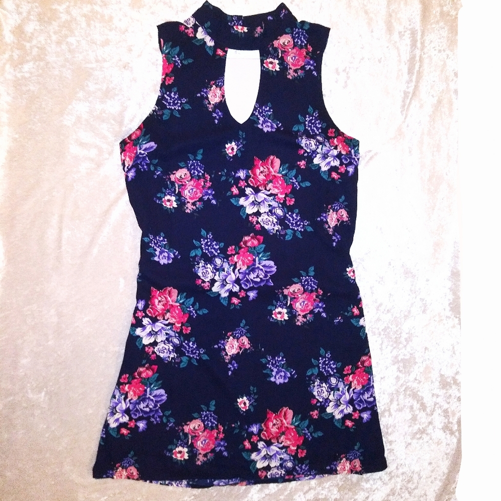Skies Are Blue Boho Floral Choker Tunic Dress